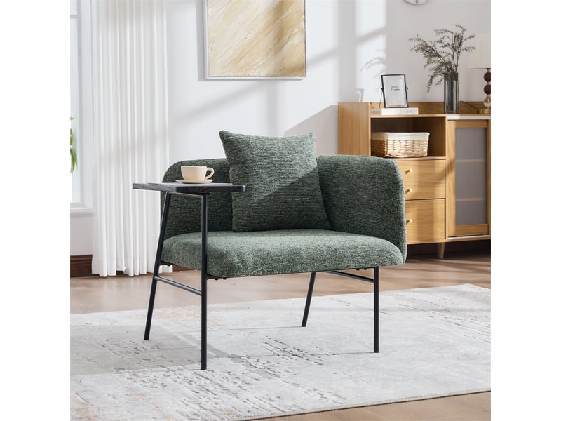  Fauteuil de salon moderne avec table d'appoint - 86x72x71cm - design avec poches de rangement et cadre métal - émeraude  - Conforama C