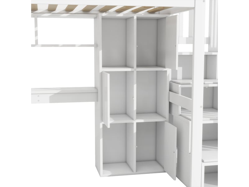  Lit mezzanine led 90 × 200 cm blanc avec bureau, escalier de rangement et étagères IKSETERA TRADING LTD - Conforama R