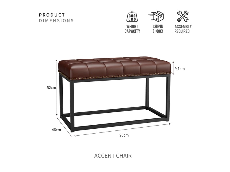  Banc capitonné en similicuir avec structure en métal marron W5289P461021 - Conforama C