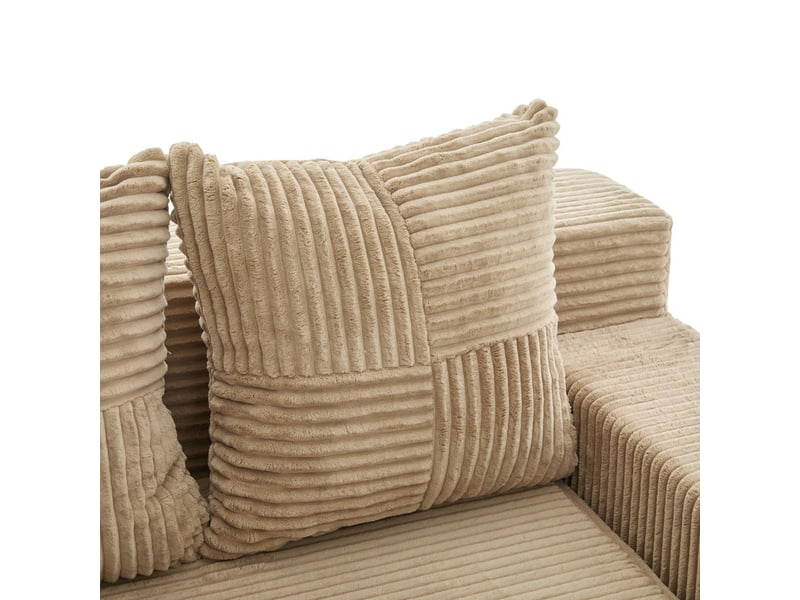  Canapé droit convertible 2 places, en velours côtelé, 2 coussins, porte-gobelet et poches latérales, 151 × 133 × 64 cm, kaki  - Conforama E