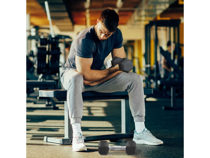  Ensemble haltères courtes 2x5 kg, musculationfitness hommefemme, haltérophilie, métalcaoutchouc noir.  - Conforama C