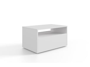 Table basse lino 80 x 50 cm - roulettes et tiroir, blanc