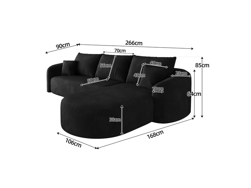 Canapé d’angle en l 4 places 266x168 cm en chenille noir sans montage - Conforama C
