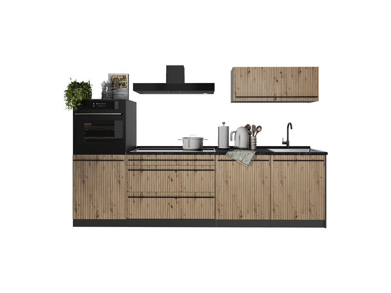  Vicco cuisine, chêne artisananthracite, 280cm plan de travail marbre  - Conforama E