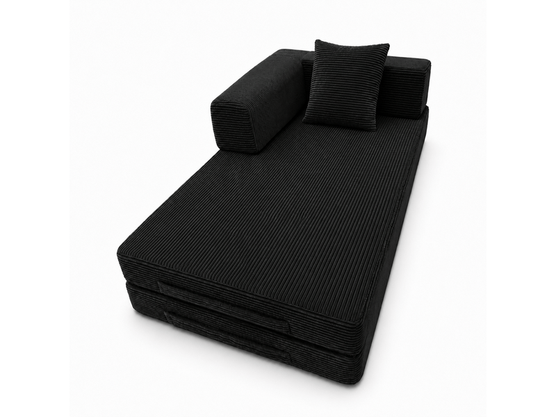 Canapé convertible au sol pliable en couchage  - accoudoirs rabattables, velours côtelé - noir  - Conforama A