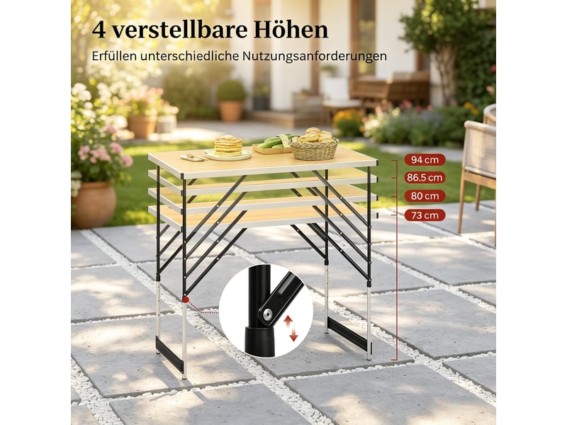  Table de camping pliante, table extérieure réglable en hauteur, repas plein air, jardin, portable  - Conforama E