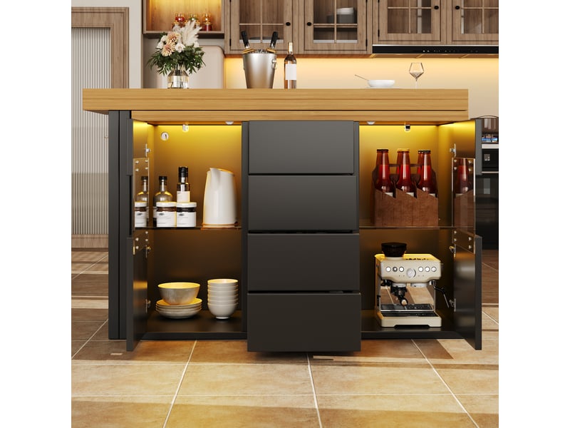  Ilot de cuisine 2 portes 4 tiroirs coloris noir mdf  - Conforama E