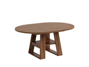 Table à manger extensible 110150 x 110 x 75 cm, 4 à 6 personnes, forme ronde, rangements et étagères intégrés, mdf, noyer