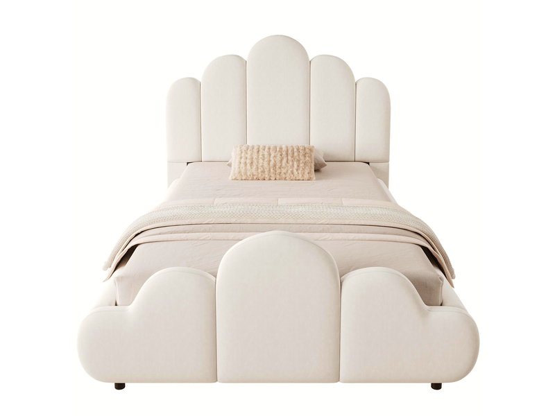  Lit d'enfant 90 x 200 cm, aux angles arrondis, en velours, beige  - Conforama A
