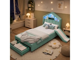 Lit avec rangement 90x200 cm <strong>OOIILLEE</strong>  <strong></strong> coloris bleu
