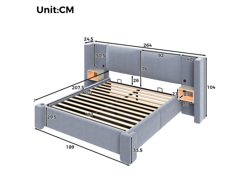 Lit coffre 180x200 à ouverture hydraulique avec led homvra - Conforama E