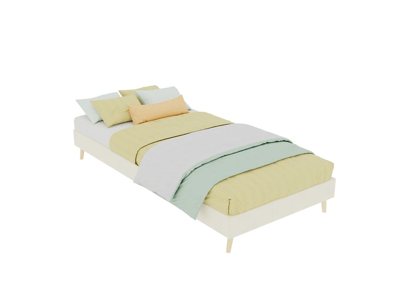  Modenvie lit enfant 90x200 cm - tête de lit capitonnée, pieds aspect bois naturel, sans matelas - beige  - Conforama A