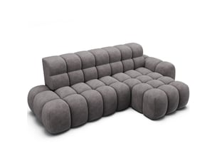 Canapé d'angle convertible bulla 3 places gris angle droit – tissu effet alcantara avec extension d'assise électrique