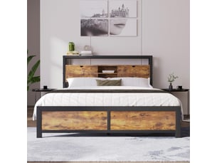 Lit avec rangement 140x200 cm OKWISH coloris naturel