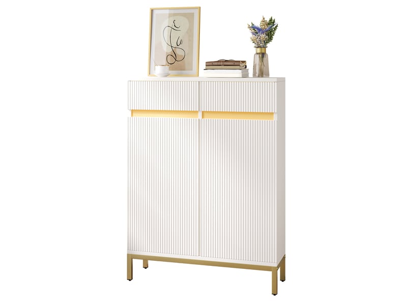Meuble à chaussures 80 x 35 x 103 cm en mdf et panneaux de particules avec tiroirs et led blanc chicfurn - Conforama A