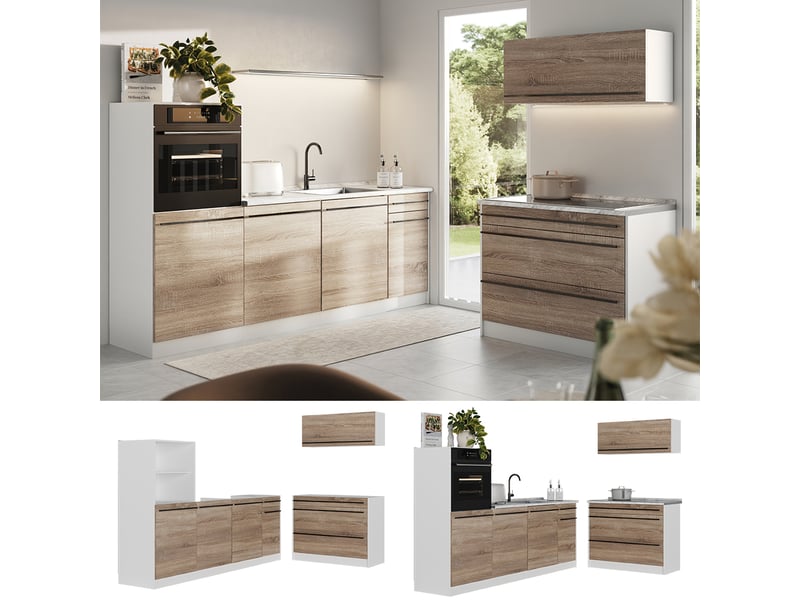  Vicco cuisine, sonomablanc, 220cm plan de travail chêne doré  - Conforama D