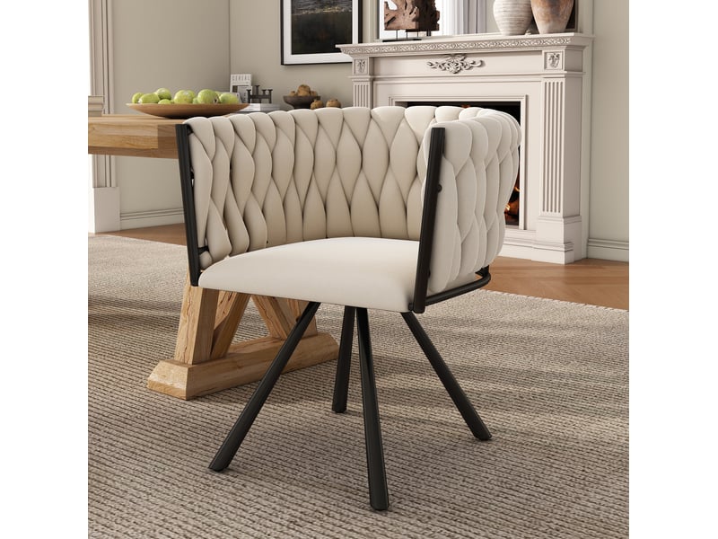  Lot de 6 chaises de salle à manger pivotantes en velours beige  - Conforama B