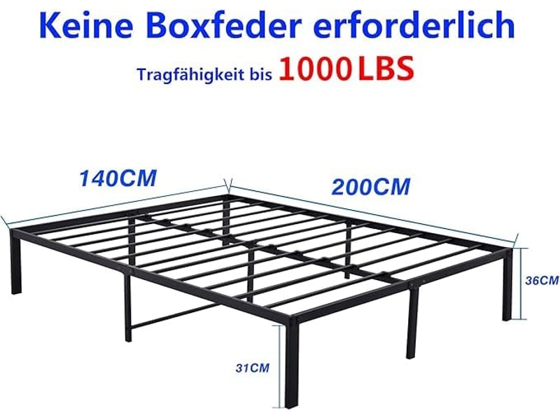  Lit adulte double 140×200 cm silencieux avec rangement sous lit - okmyhome- métal noir, sans matelas  - Conforama D