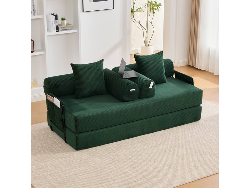  Canapé modulable 200x94x67 cm pliable en corduroy métal vert émeraude  - Conforama B