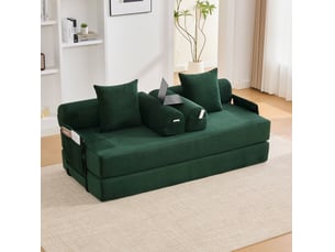 Canapé droit compressé convertible <strong>HAVRYA</strong> <strong></strong> 3 places Velours côtelé vert émeraude