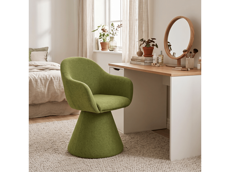  Chaise de salle à manger pivotante 360° design cocon – goeurvant, tissu effet lin, rembourré, vert mousse  - Conforama A