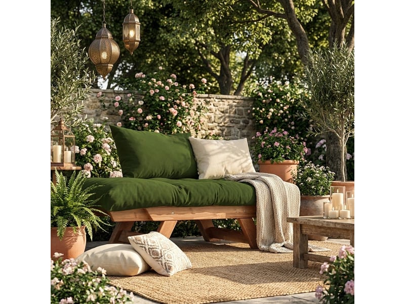  Canapé-lit elara en bois et lin imperméable - vert foncé  - Conforama B