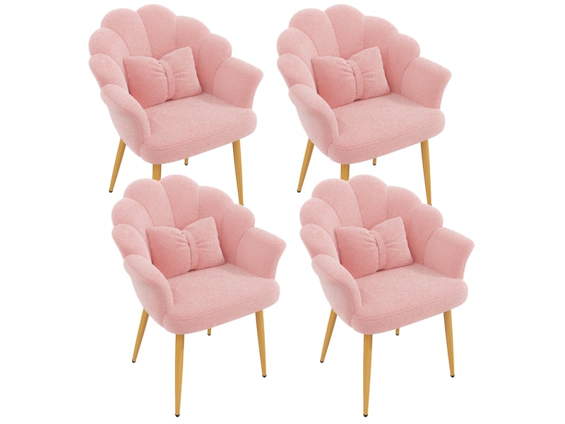  Lot de 4 fauteuils de salle à manger 64x65,5x85 cm dossier pétale rose et pieds dorés  - Conforama A
