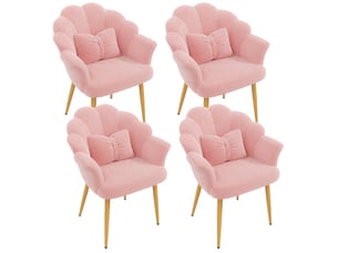 Lot de 4 fauteuils de salle à manger 64x65,5x85 cm dossier pétale rose et pieds dorés