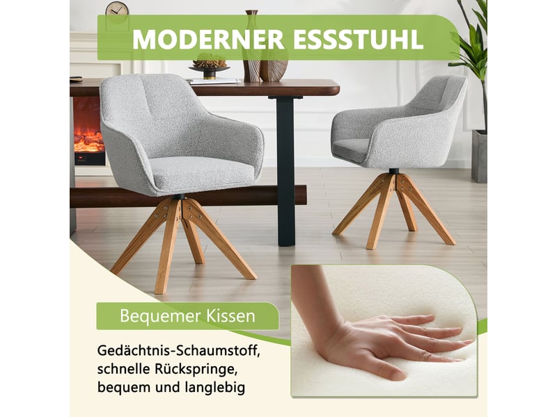  Lot de 2 chaises de salle à manger pivotantes,58x46x82 cm,tissu et bois,gris  - Conforama E