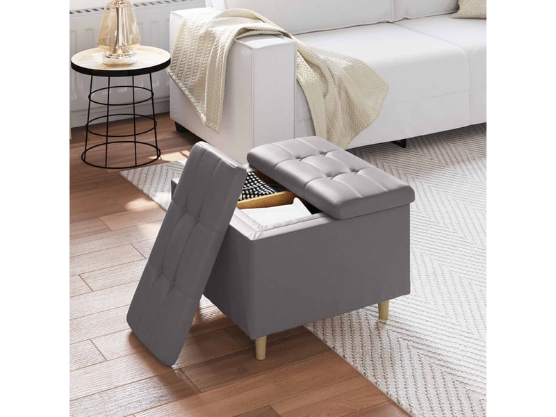  Ottoman, repose pied salon avec rangement gris 60x60x45 cm simili cuir  - Conforama D