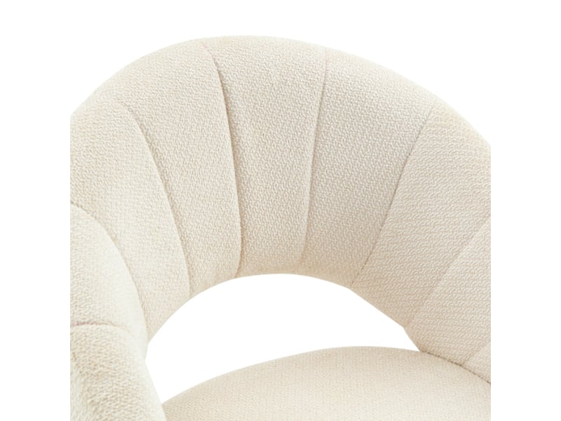  2 chaises pivotantes rétro chic — tissu blanc texturé, pieds bois massif, rotation silencieuse 360°, dossier enveloppant  - Conforama E