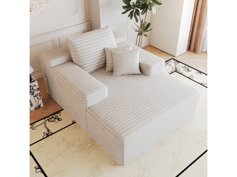 Canapé modulable velours côtelé blanc - 115×159 cm - assise profonde - méridienne - mousse - sans montage - Conforama B
