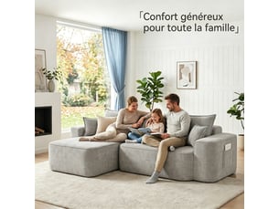 Canapé d'angle en l modulable avec méridienne 262 cm assise profonde sans montage