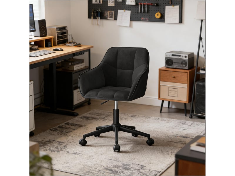  Chaise de bureau ergonomique pivotante 360° à hauteur réglable - lpospi - accoudoirs intégrés, velours - noir  - Conforama B