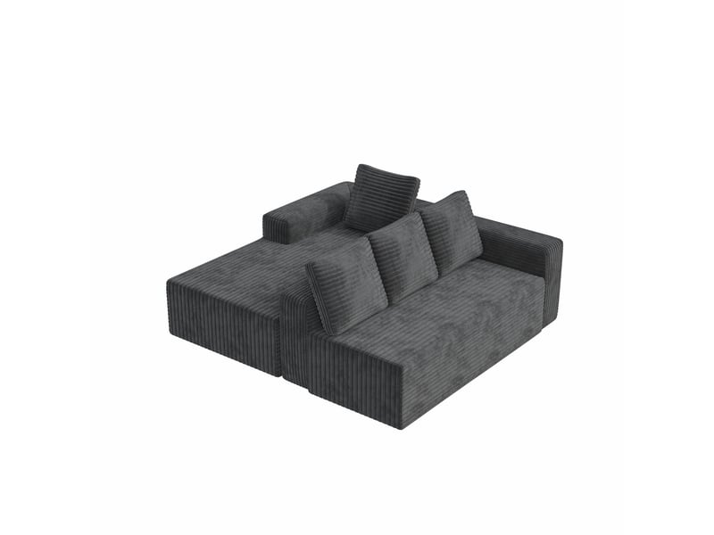 Canapé d'angle modulaire 4 places avec méridienne à droite et assise profonde en velours côtelé gris - Conforama A