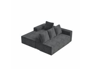 Canapé d'angle modulaire 4 places avec méridienne à droite et assise profonde en velours côtelé gris
