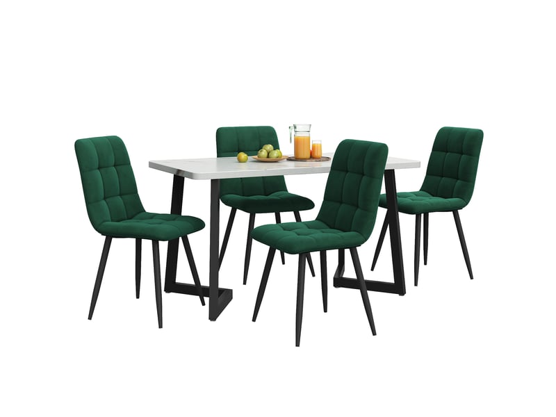  Ensemble table à manger rectangulaire 117 cm avec 4 chaises en velours vert foncé, style design pour la cuisine  - Conforama A