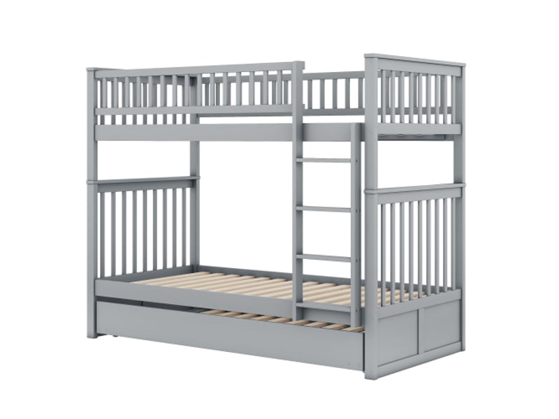 Lit superpose 3 places avec rangement 90x200 cm gris | structure stable, lit gigogne et hautes protections latérales - Conforama D