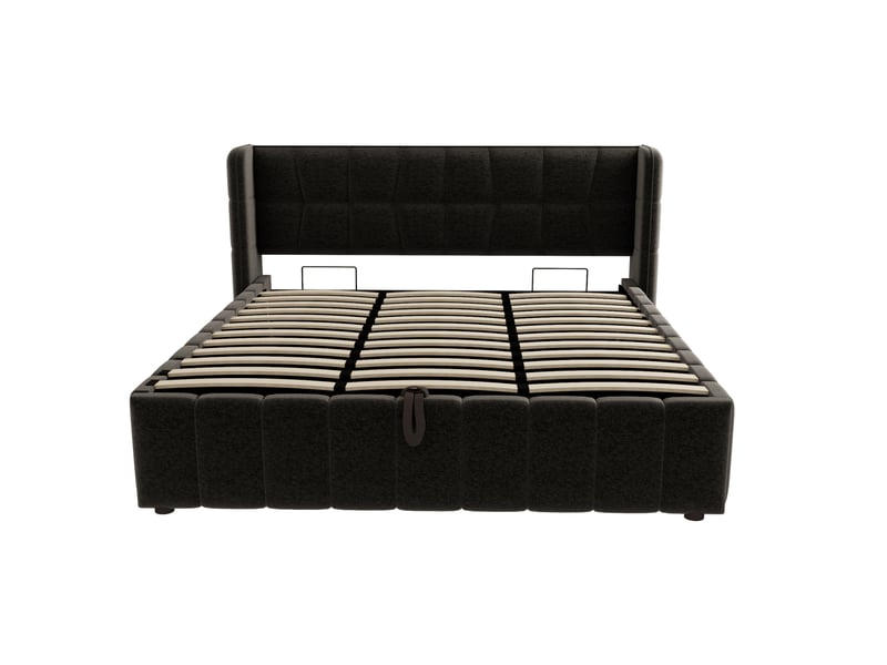  Lit coffre 180 × 200 cm en tissu effet lin gris, tête enveloppante IKSETERA TRADING LTD - Conforama W