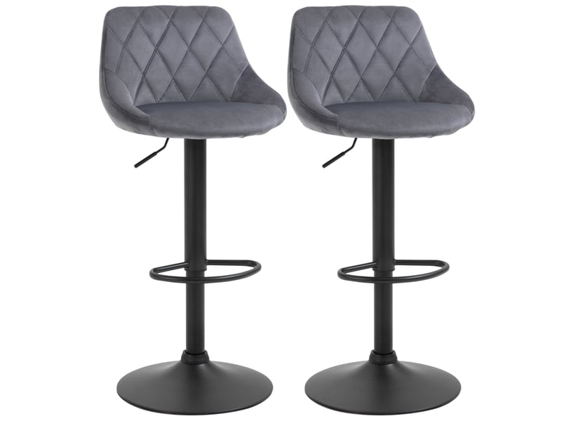  Tabourets de bar lot de 2 réglables pivotants 360° - lpospi - dossier et repose-pieds, polyester velours - gris foncé  - Conforama A