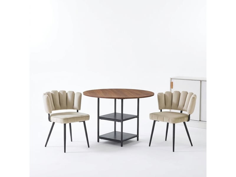  Ensemble table ronde ø107 cm et 4 chaises de salle à manger, tissu marron clair  - Conforama A