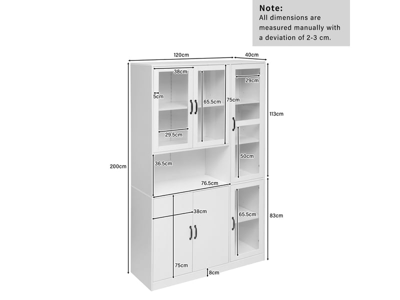  Vitrine avec 2 portes, 4 étagères réglables et led pour salon 120×40×200 cm en mdf blanc  - Conforama E