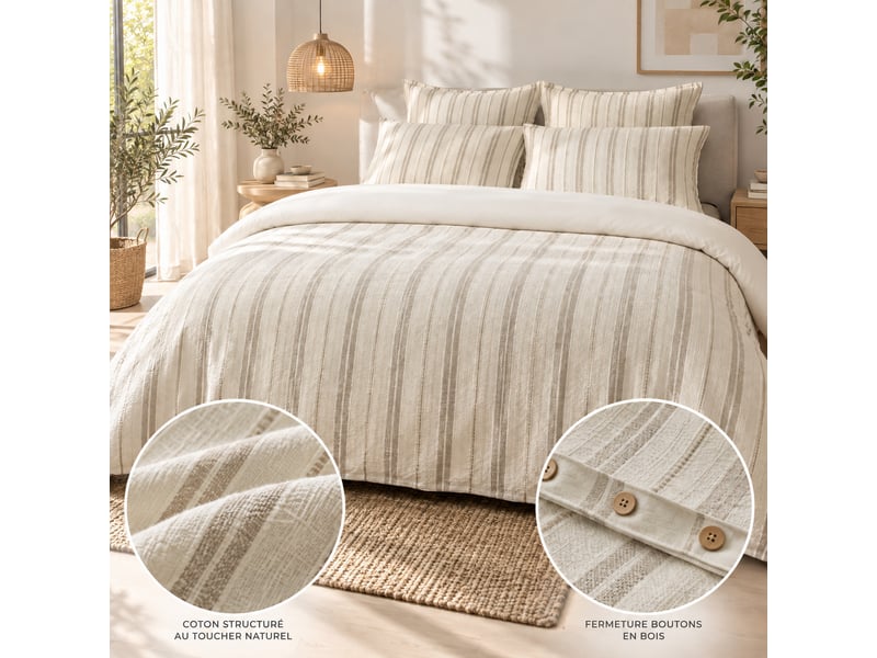 Housse de couette 260 x 240 cm 100% coton texturé tom naturel 15166 - Conforama B