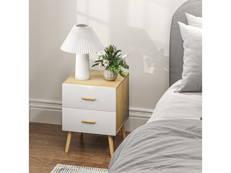  Table de chevet, table de nuit avec 2 tiroirs, style moderne, pour chambre à coucher, salon, chêne, 40 x 40 x 50 cm  - Conforama W