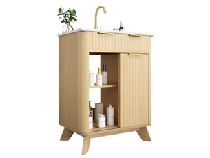 Meuble sous vasque avec 3 tiroirs porte coulissante et vasque en céramique pour salle de bain 61 × 47 × 90 cm