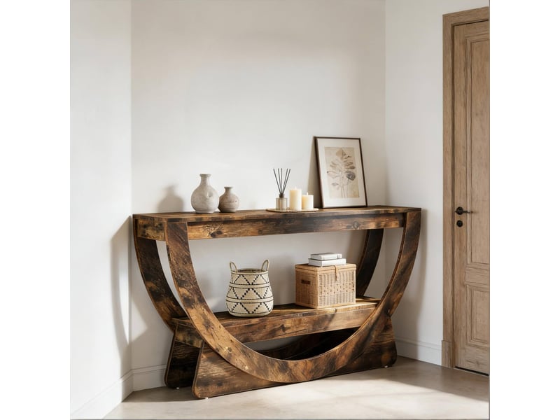 Meuble tv avec 2 étagères ouvertes et passe-câbles style maison de campagne pour salon en mdf brun rustique - Conforama E