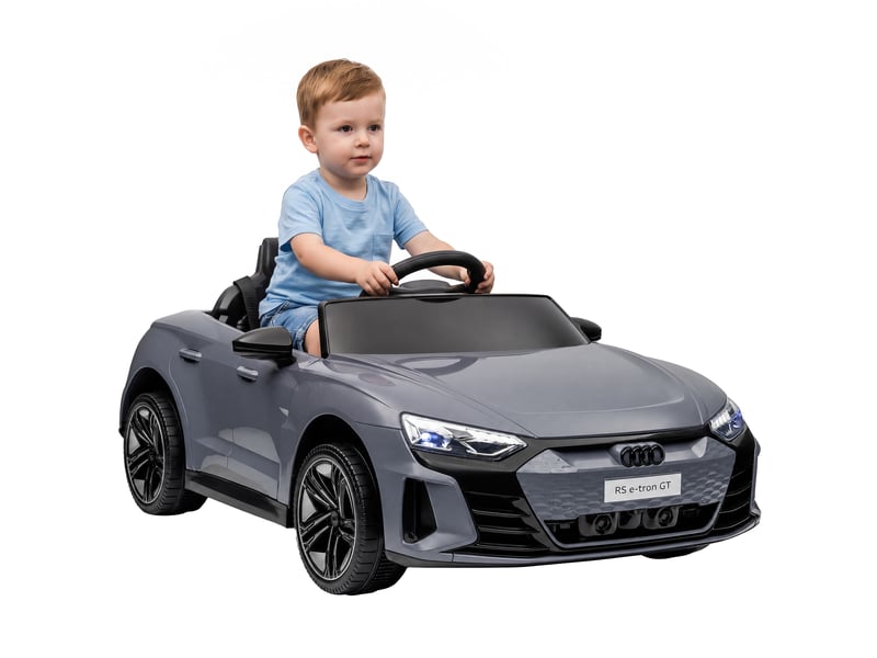  Voiture électrique pour enfants avec télécommande, ceinture de sécurité, klaxon, musique, phares, vitesse maximale de 5 kmh, 3-5 ans, grise  - Conforama A