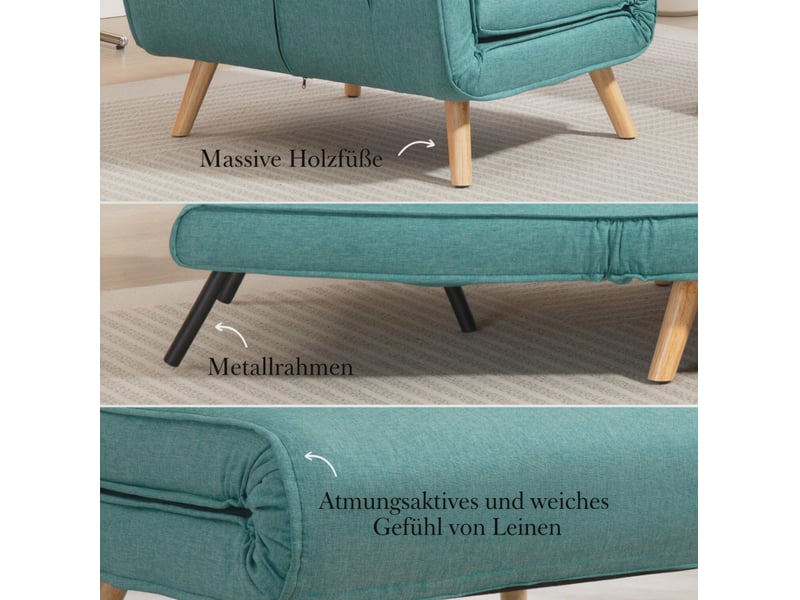  Fauteuil convertible 1 place 80 x 190 cm – vert – clic-clac 3-en-1 avec dossier réglable et coussin inclus  - Conforama E