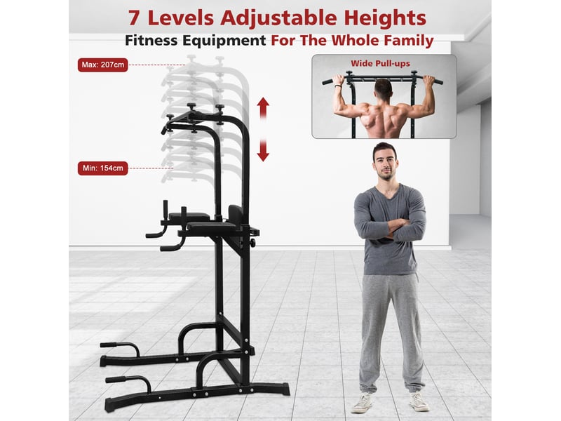  Tour de musculation multifonction réglable noire en fer, tractions, dips et exercices au poids du corps  - Conforama B