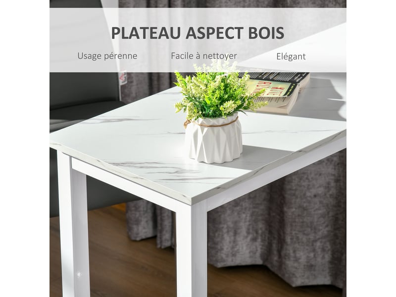  Table de bar table haute de cuisine mange-debout 120 x 40 x 100 cm châssis piètement acier, plateau aspect marbre blanc  - Conforama R